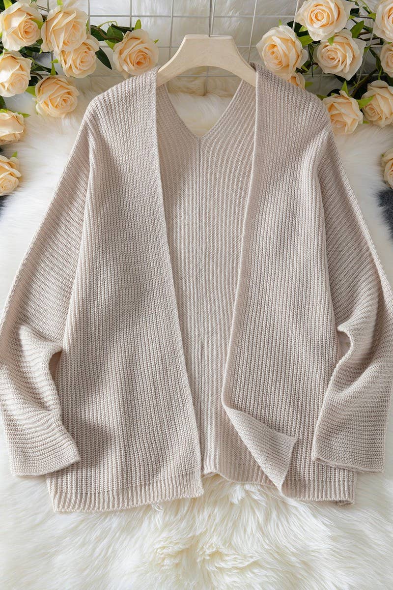 CWOCAL00720_SOLID LOOSE CASUAL OPEN FRONT KNIT CARDIGAN