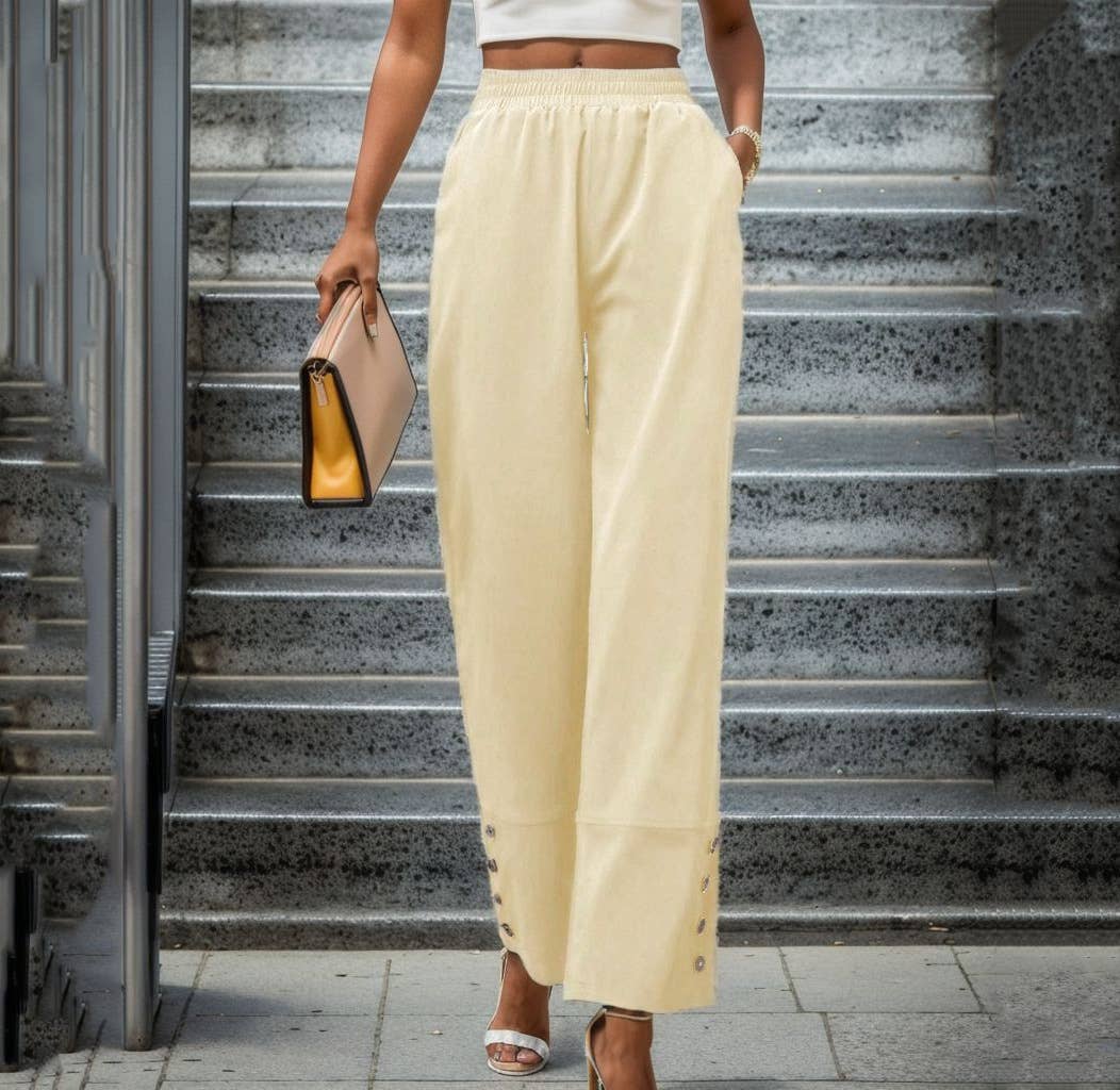 SOLID COLOR CASUAL STRAIGHT LEG PANTS