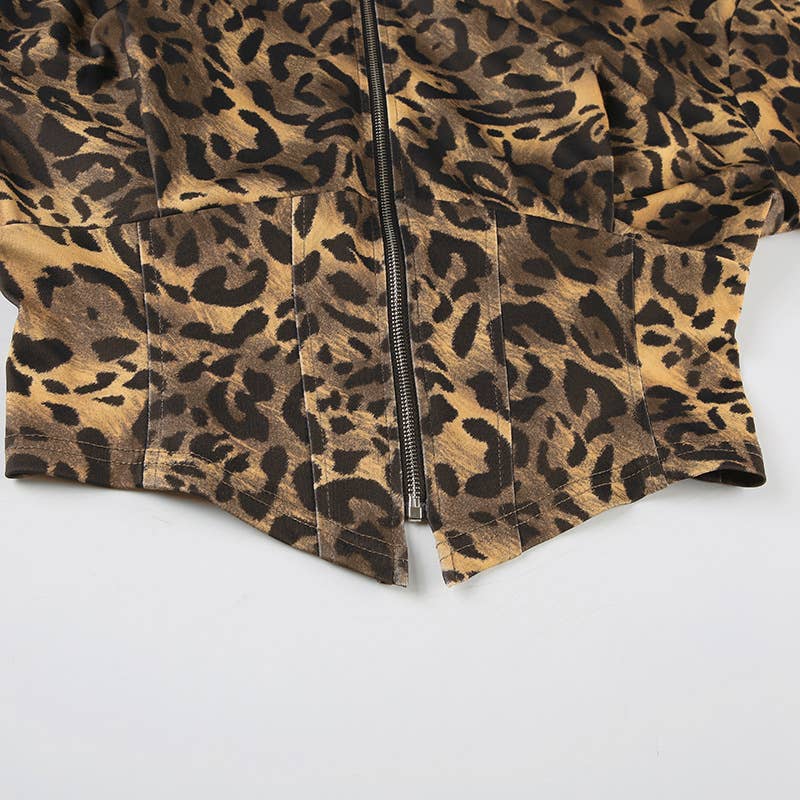 LEOPARD PRINT ZIPPER HOODIE PATCHWORK CARDIGAN
