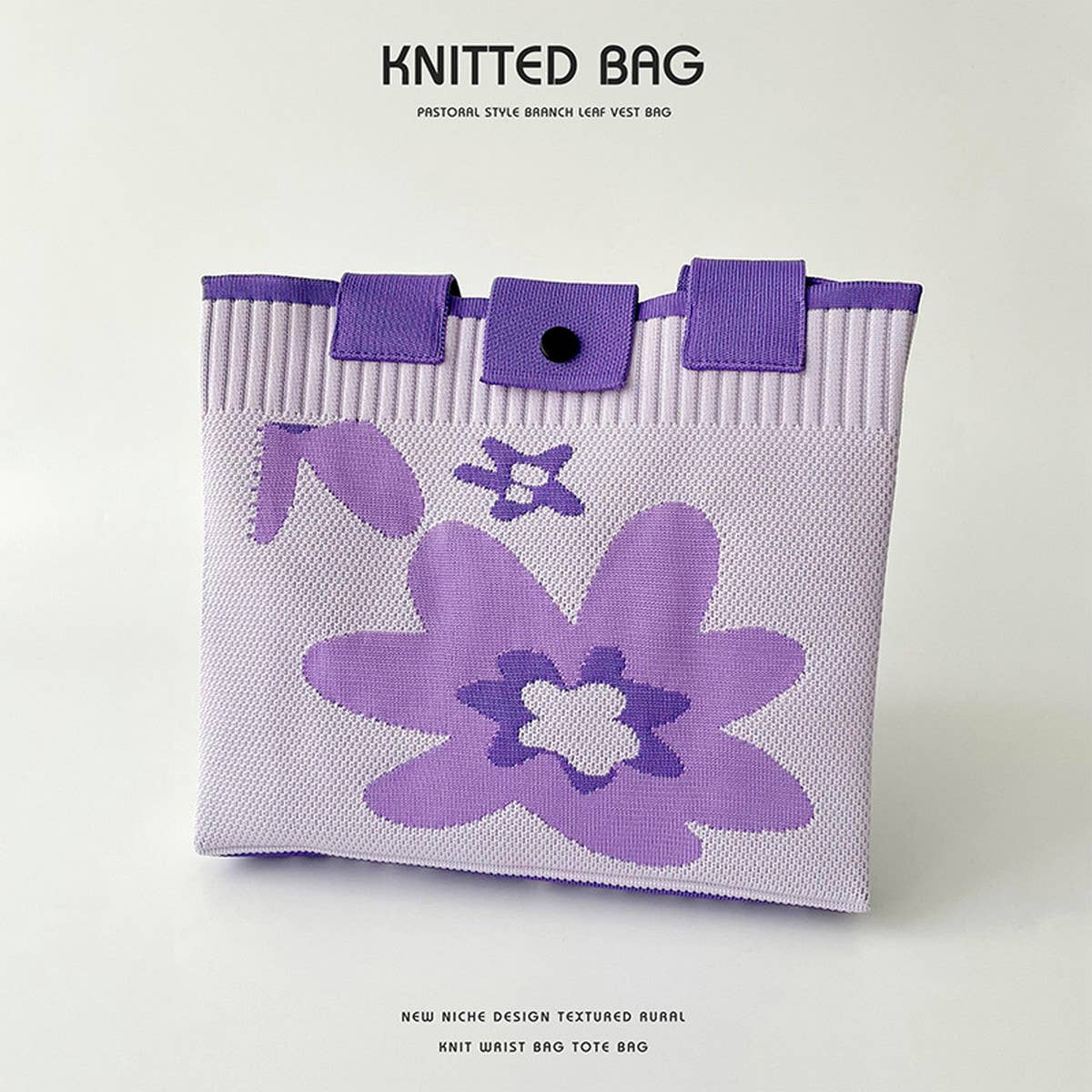 CUTE FLORAL KNITTED LARGE CAPACITY TOTE BAG_CWAB1539