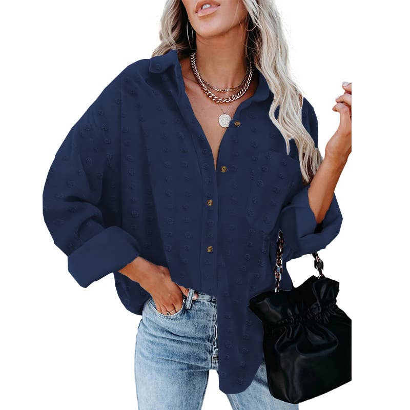 SOLID COLOR CHIFFON JACQUARD BREASTED SHIRT