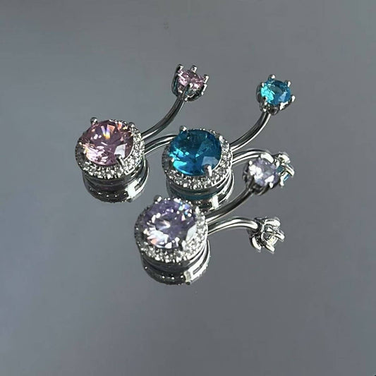 Pink CZ Belly Ring ??Elegant Navel Piercing_CWMM9196