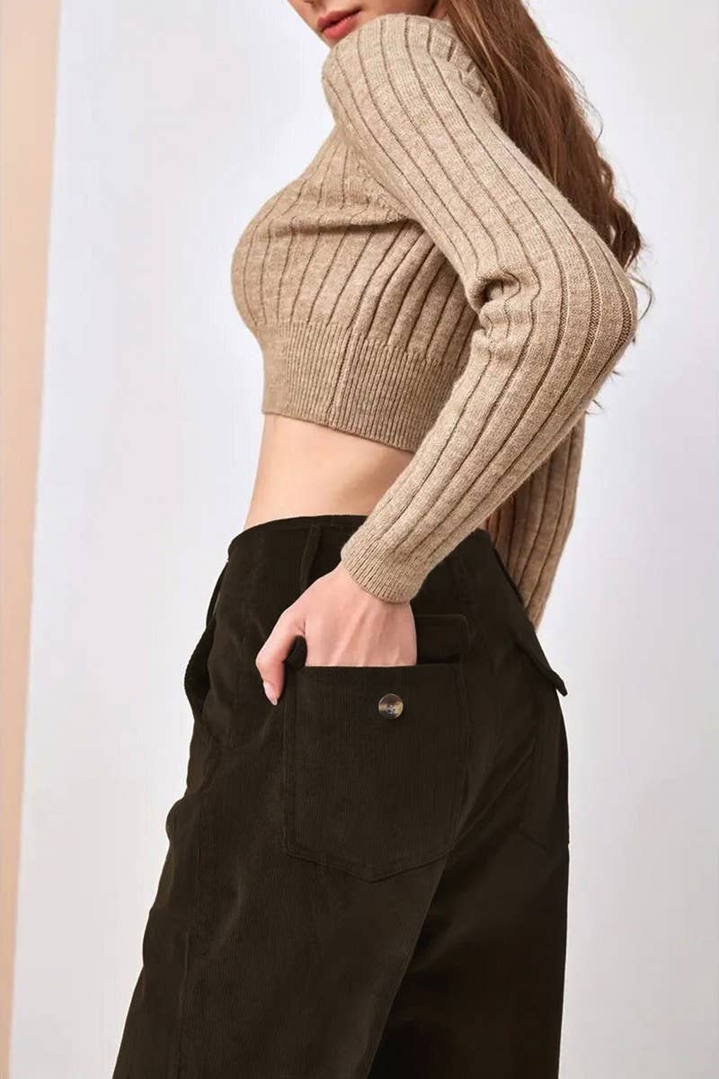 CWBLP1400_SOLID COLOR HIGH WAIST CASUAL STRAIGHT TROUSERS