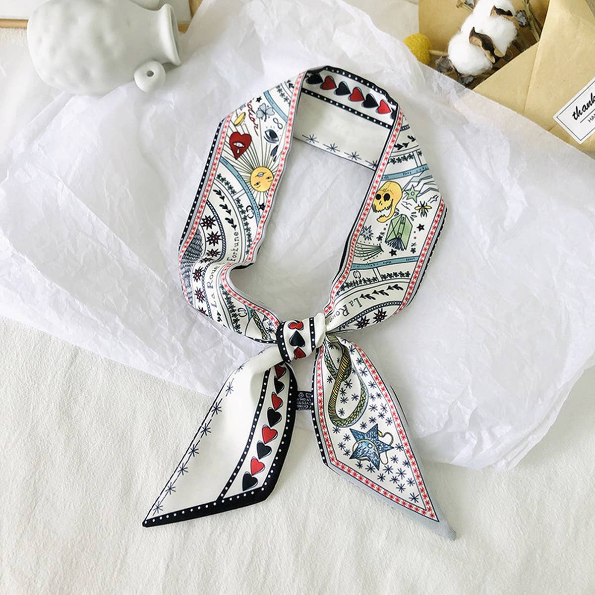 Mystic Tarot Pattern Long Ribbon Neck Hair Tie