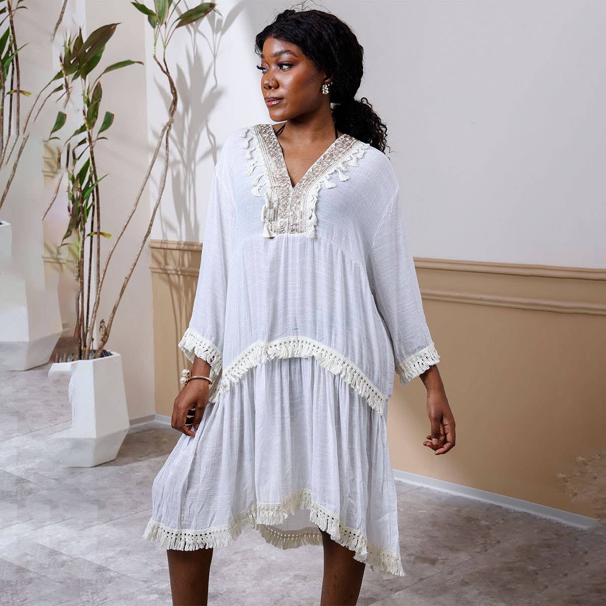 French Lace V-Neck Dress for Women Beach Cover-Up