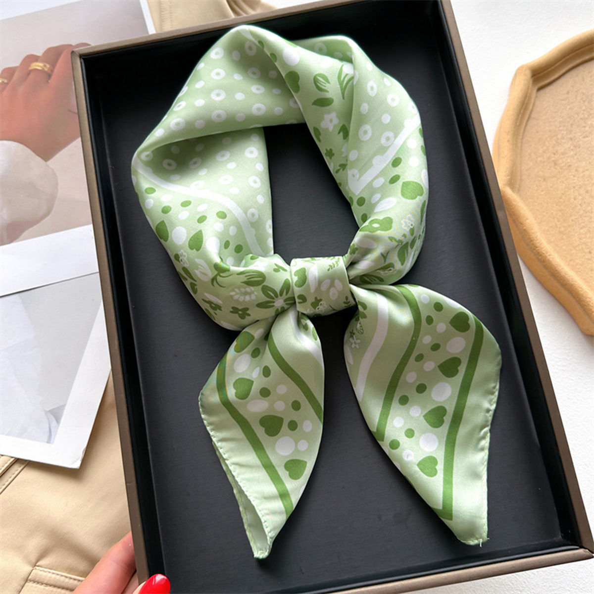 Lily Print Satin Square Scarf for Summer Sun