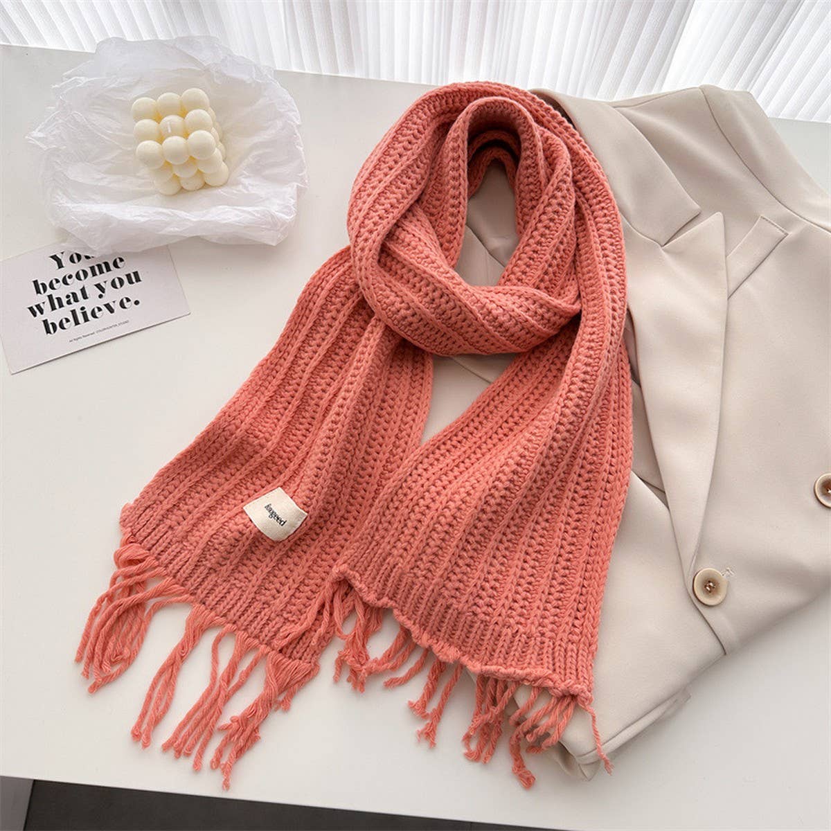 Cable Knit Wool Scarf with Tassels for Women_CWASC2756