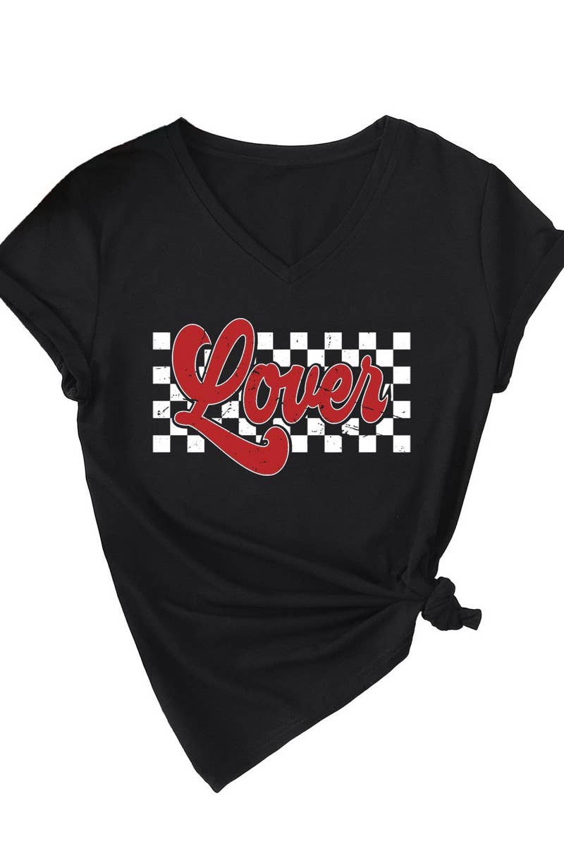 TEMPERAMENT TRACK PRINTED V NECK T SHIRT_CWTTS0712