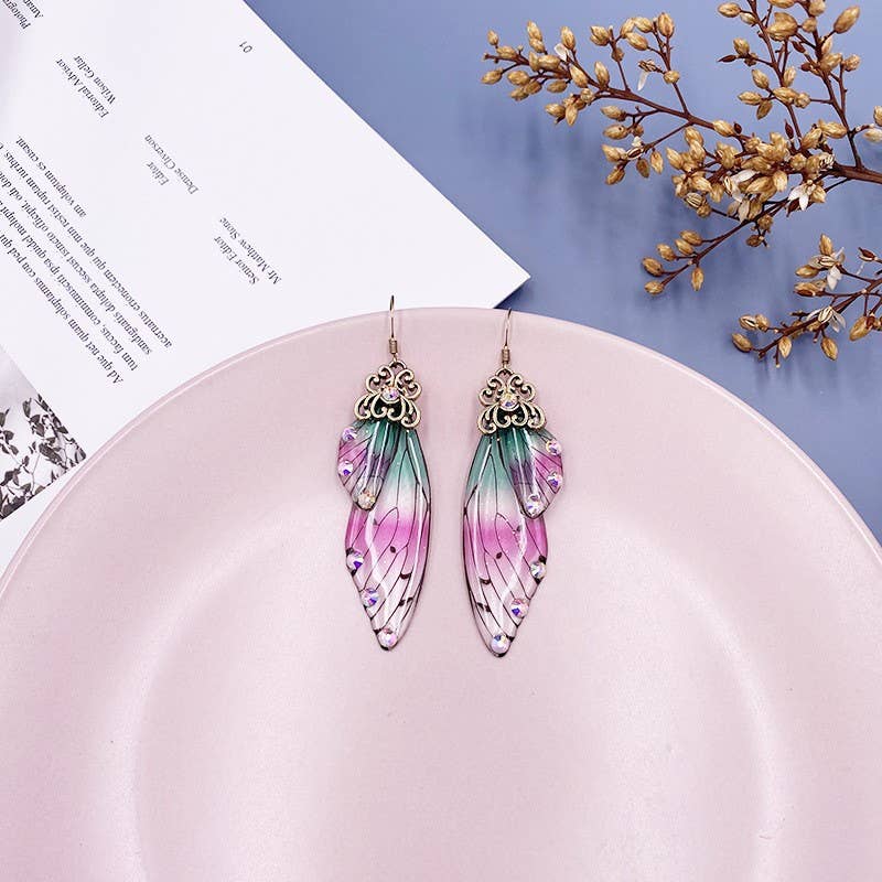 Elegant long earrings with cicada wing wings