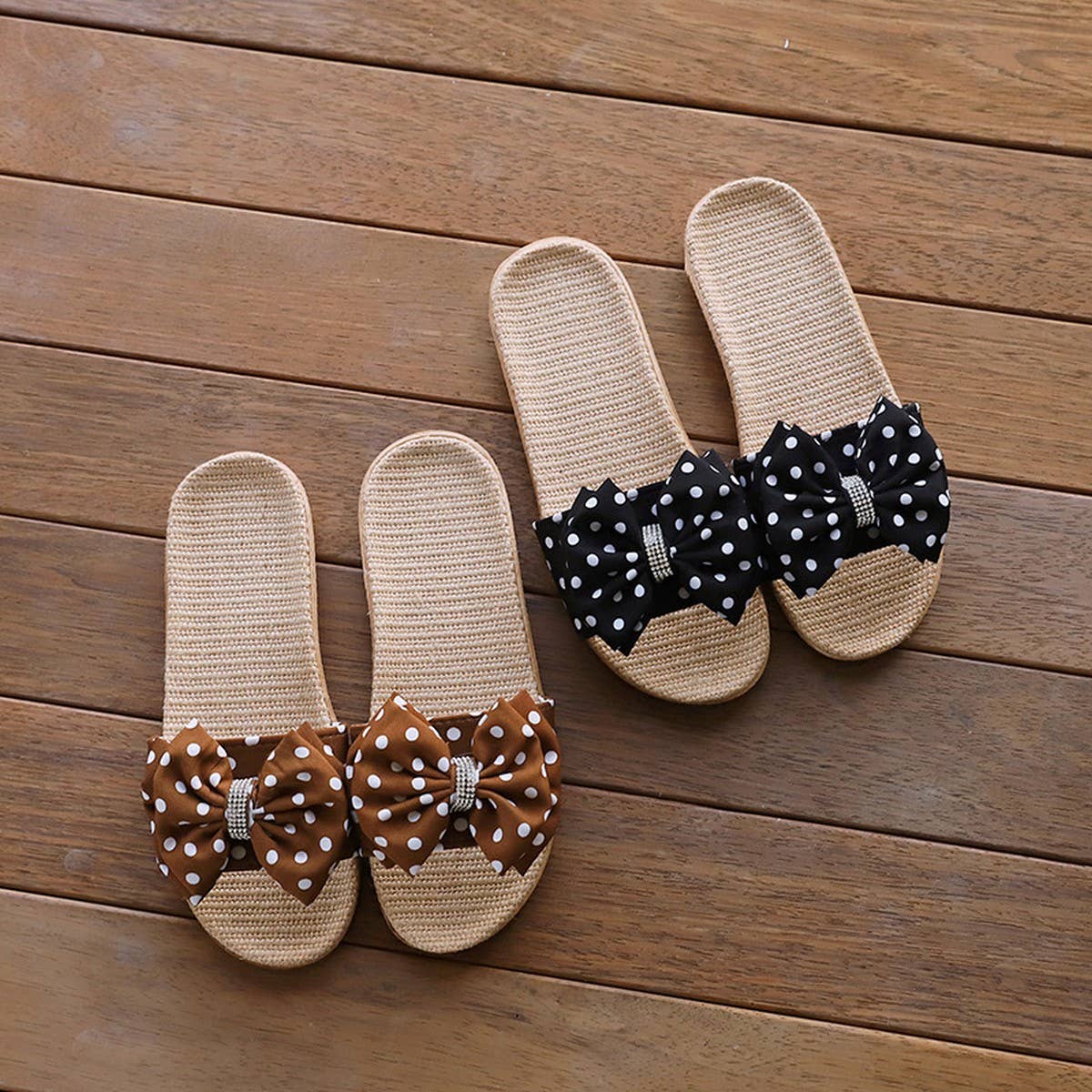 Bow Linen Summer Slippers Soft Sole, Breathable_CWSHF0188
