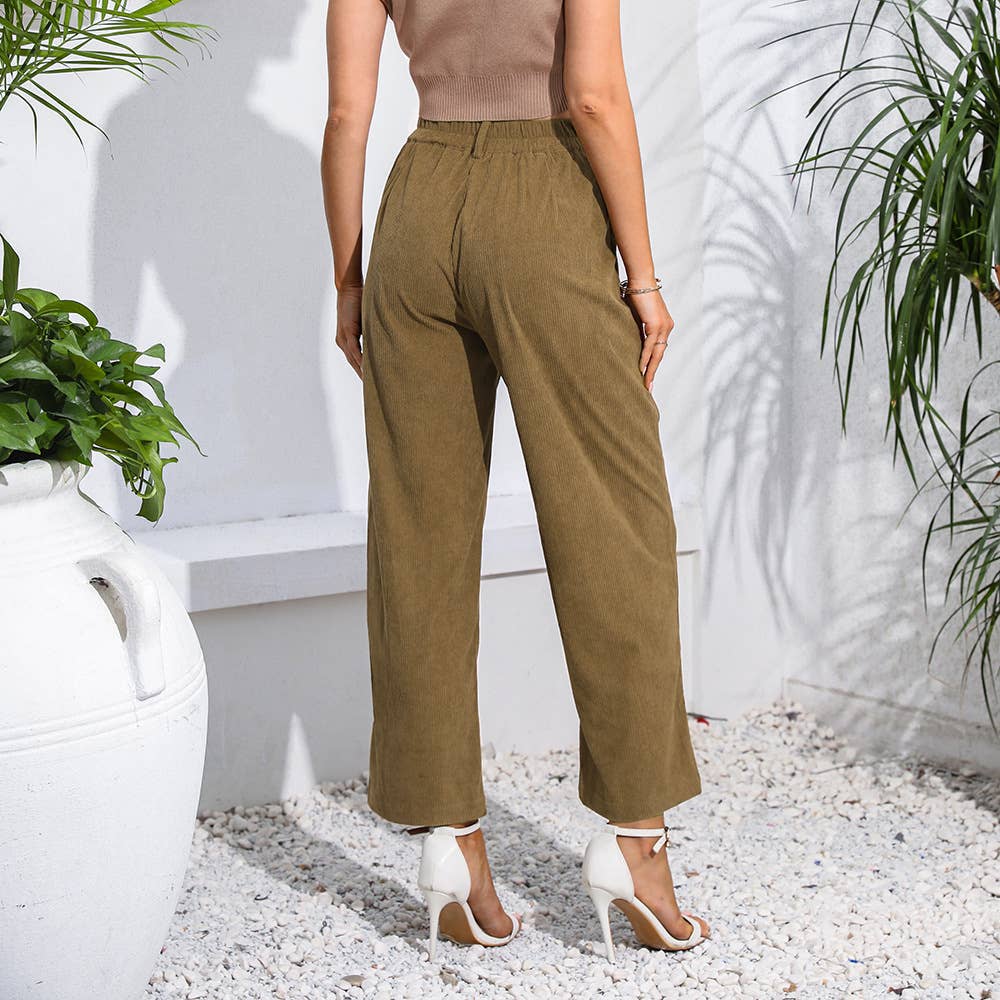 High-waisted straight tube corduroy slacks