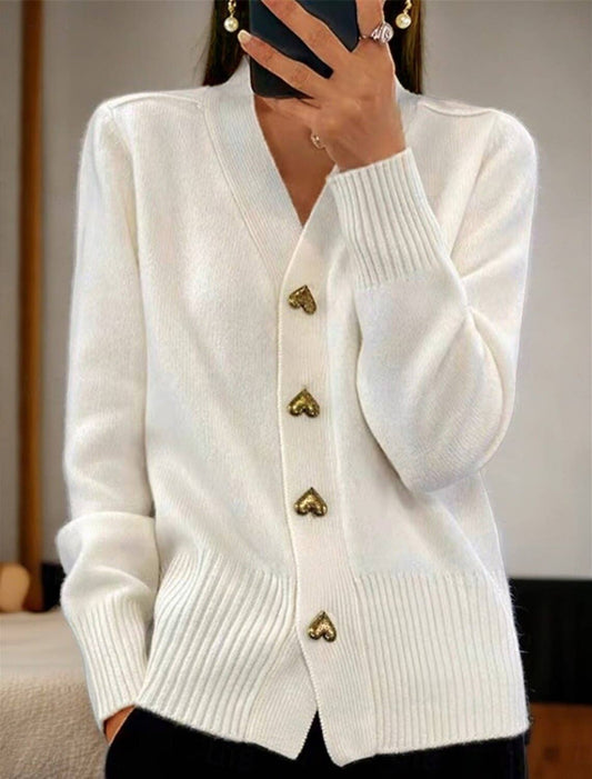V-neck elegant loose solid-color knit cardigan