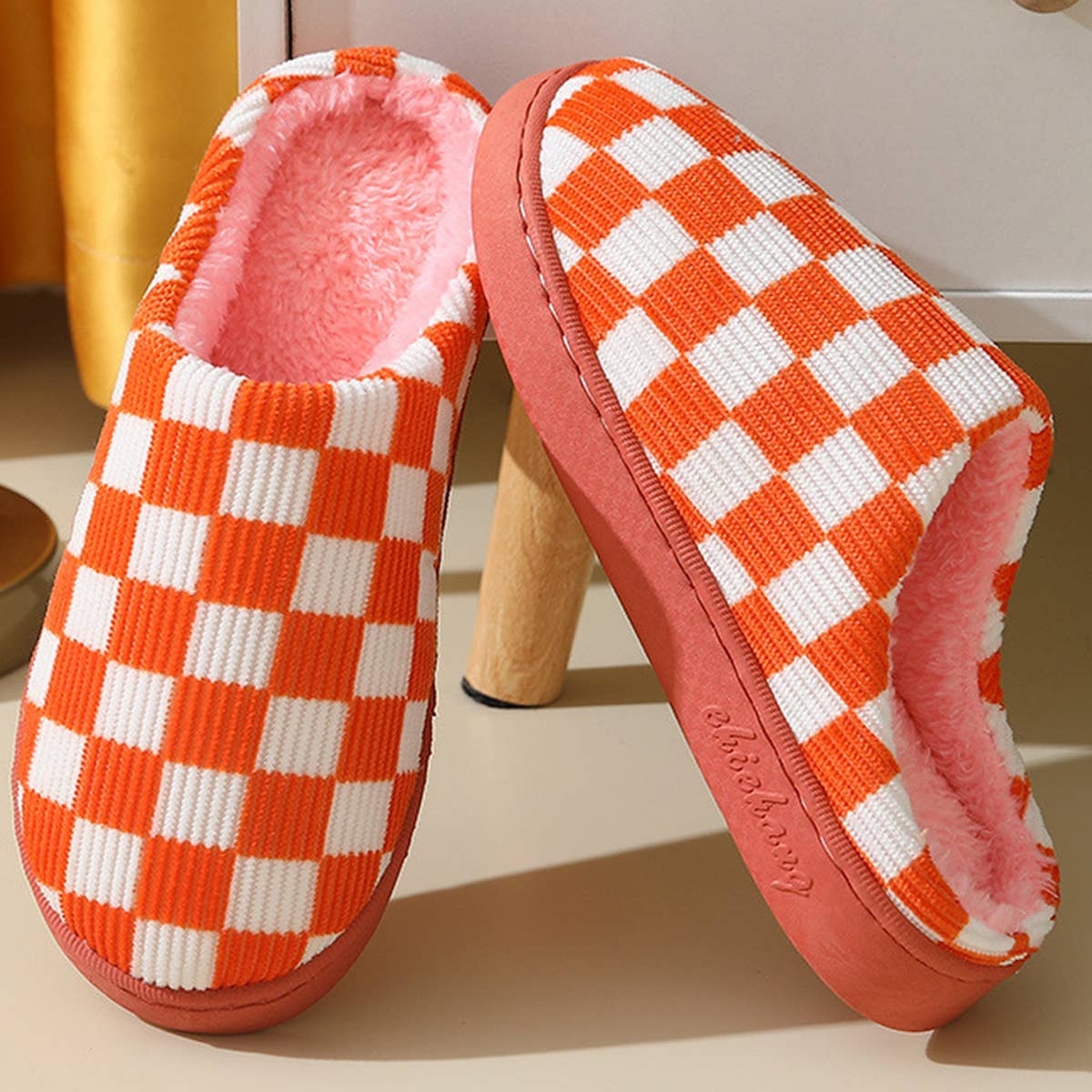 HOUSEHOLD SIMPLE CHECKERED COTTON SLIPPERS_CWSHS0332