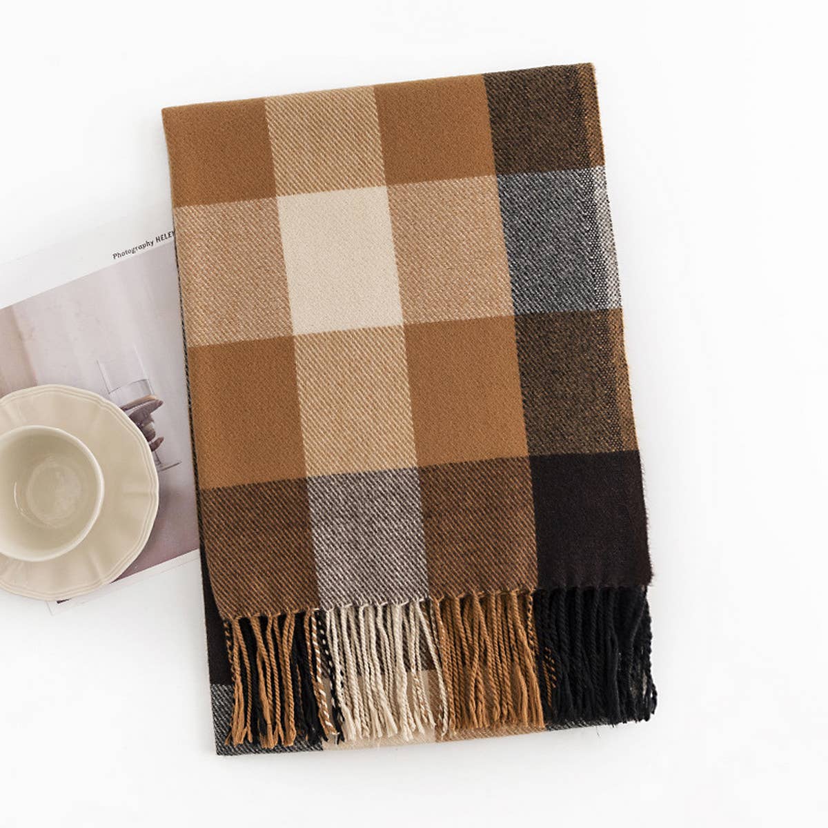 Melange Plaid Scarf ? Soft Faux Cashmere Fall Wrap