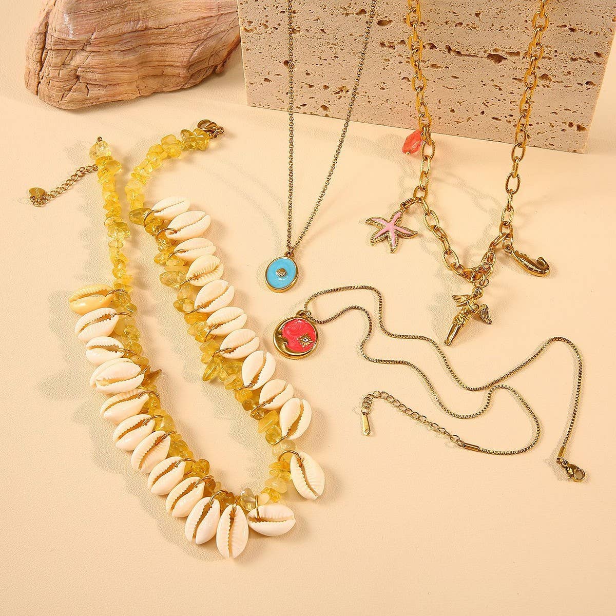 Ocean Shell Necklace with Starfish & Shrimp_CWMM8856
