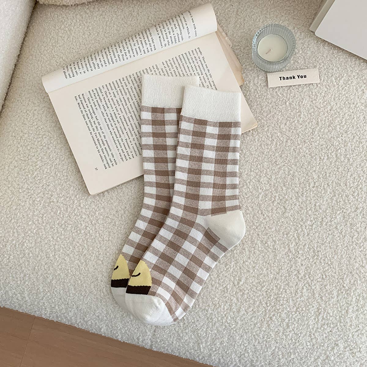 WOMEN BROWN CASUAL PLAID SOCKS