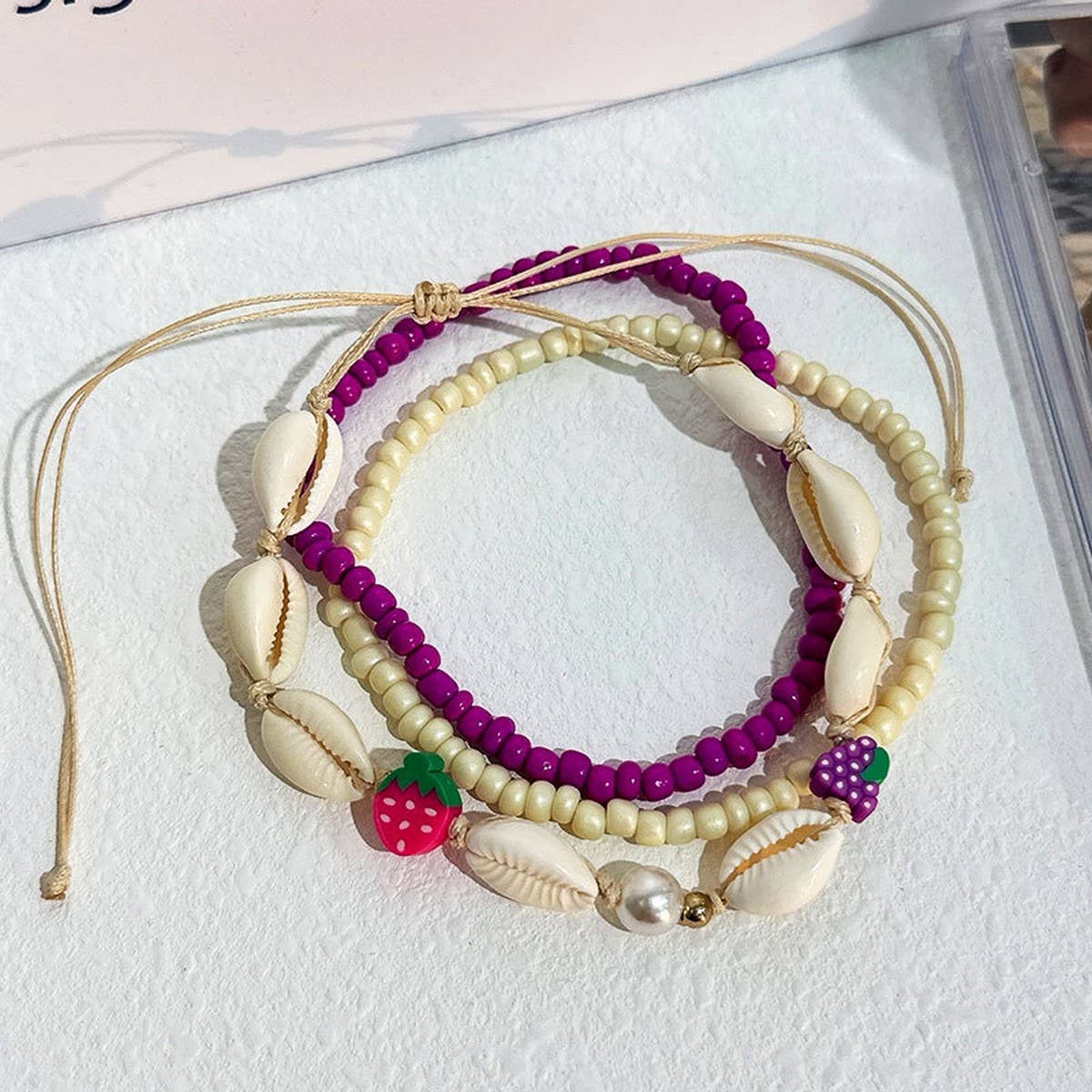 Boho Beaded Anklet ??Starfish & Shell Charms_CWMM6344
