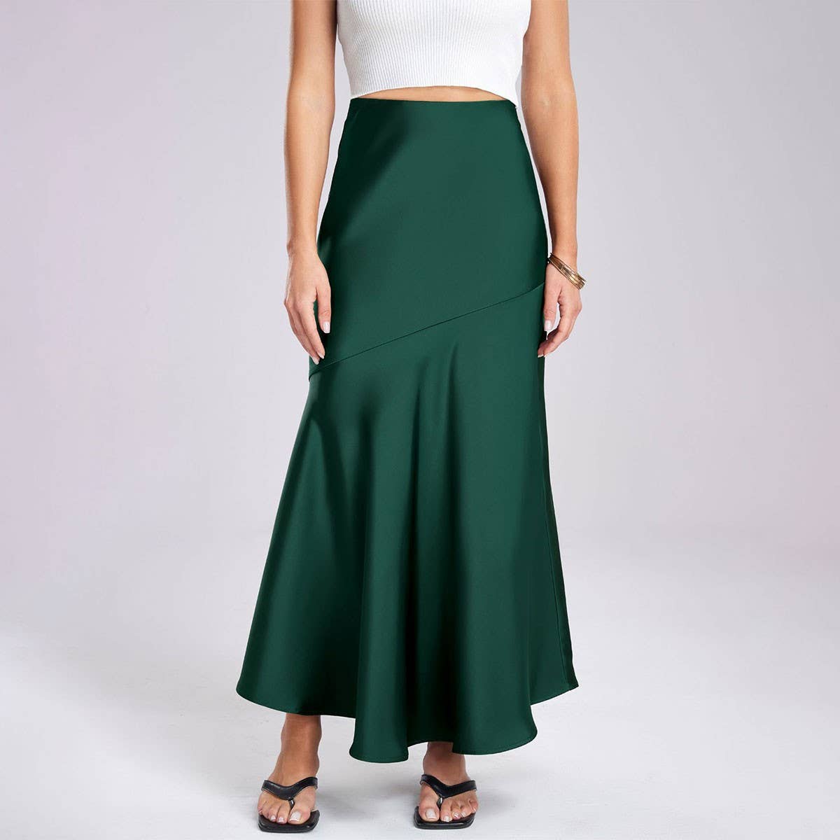 SATIN SKIRT HIGH WAIST STITCHING LONG SKIRT