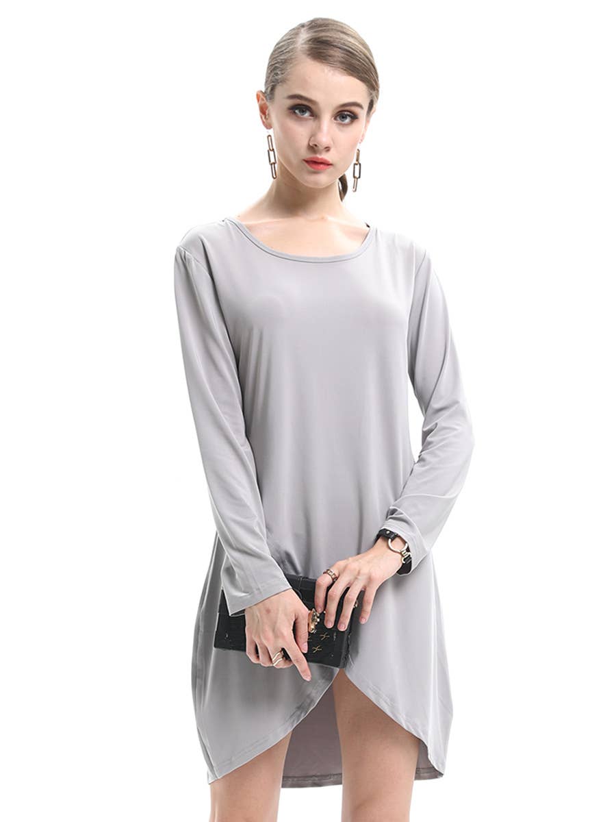 Crew-Neck Skirt Fashion Long-Sleeved Dress_Cwdsd5927