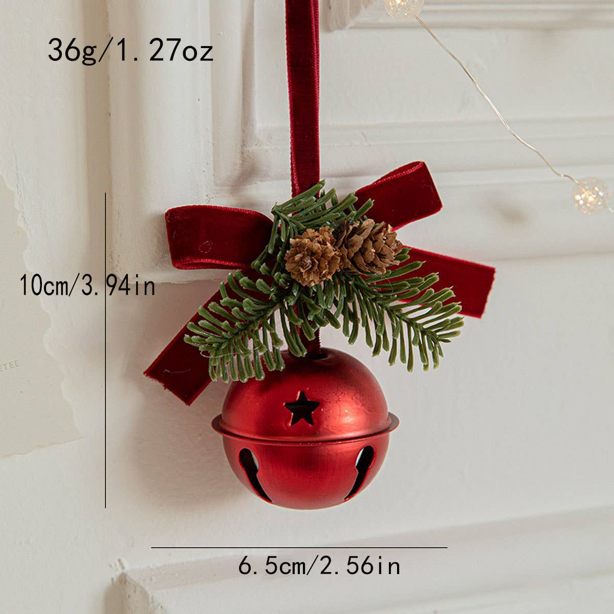 CWMM10369_CHRISTMAS RED VELVET BOW BELL ORNAMENTS DECOR