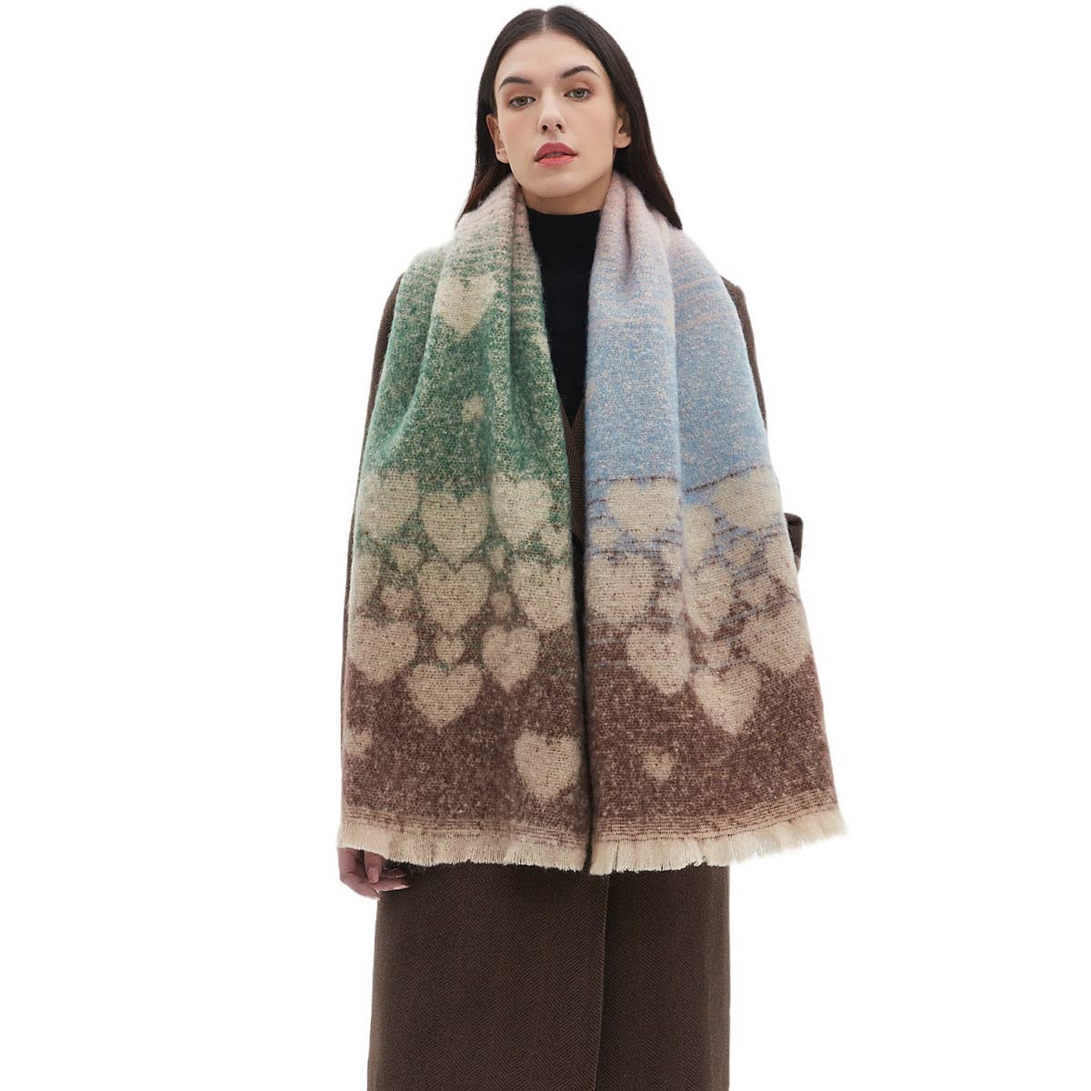 Heart Pattern Circle Yarn Scarf - Women's Wrap