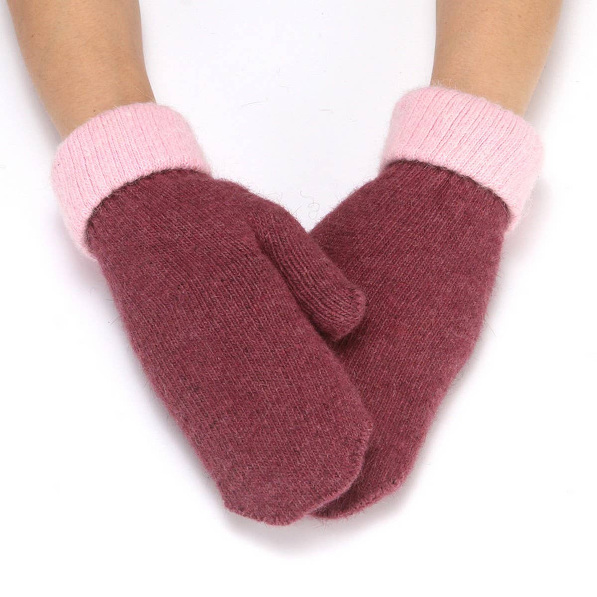 WOMEN'S TWO-TONE RABBIT FUR MITTEN KNITTED GLOVES_CWAG0259