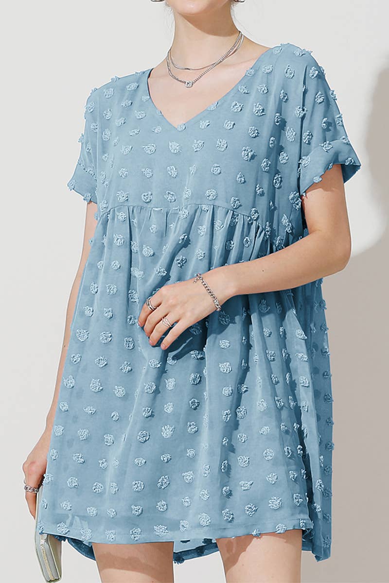CWDSD10343_DOT CHIFFON SHORT LOVELY V NECK RESS