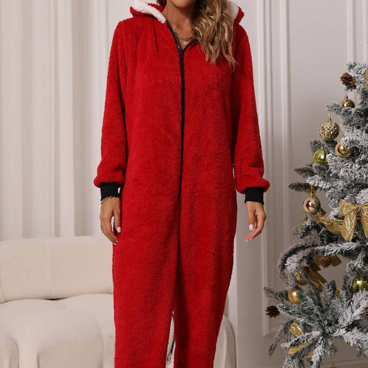 Long sleeved reversible velvet Christmas jumpsuit