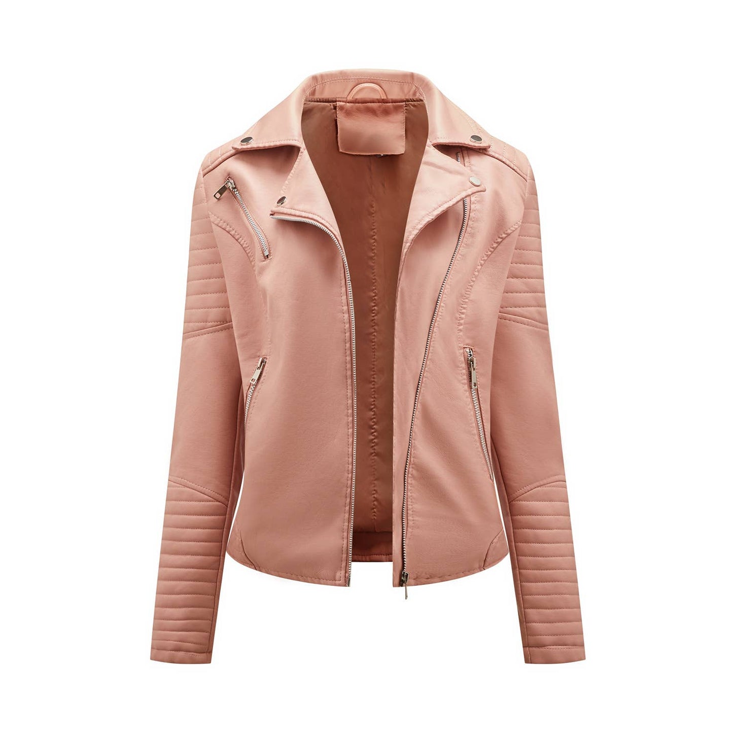 Lapel biker jacket with diagonal zipper jacket