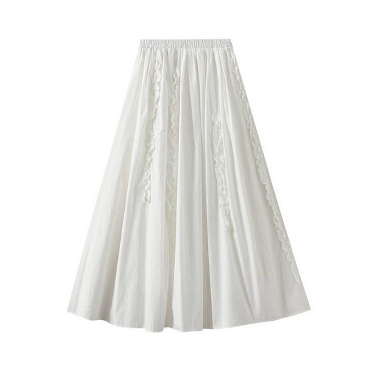Ruffle Trim 3D Lace A-Line Slimming Skirt