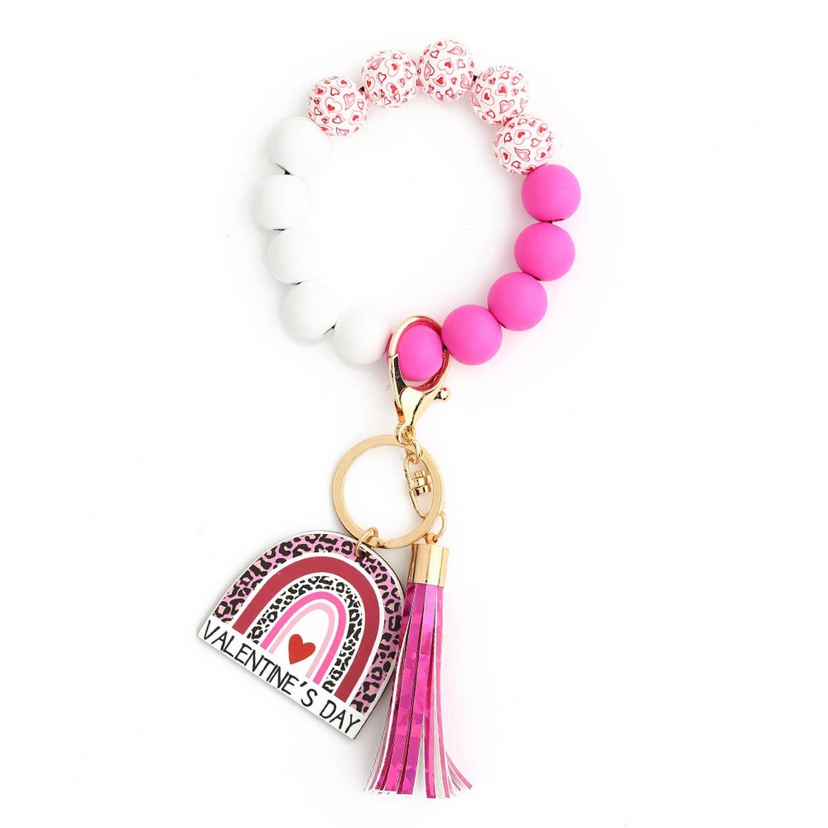 Heart Wooden Bead Bracelet Keychain Pendant