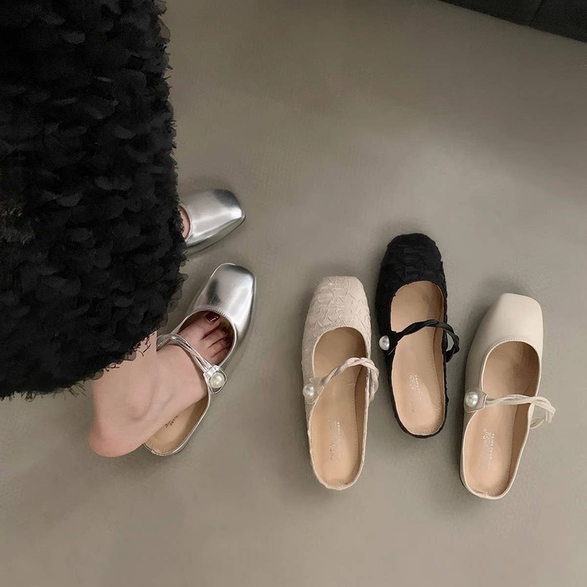 Silver Open-Toe Slip-On Flat Sandals for Women