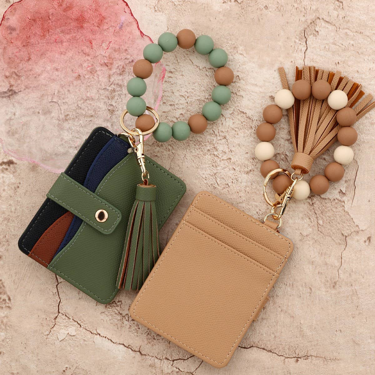 Beaded Bracelet Keychain with Colorblock Wallet_CWAB4942