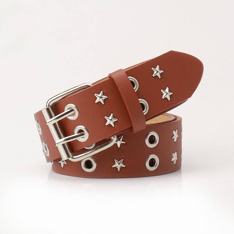 Punk double-row pin buckle denim belt