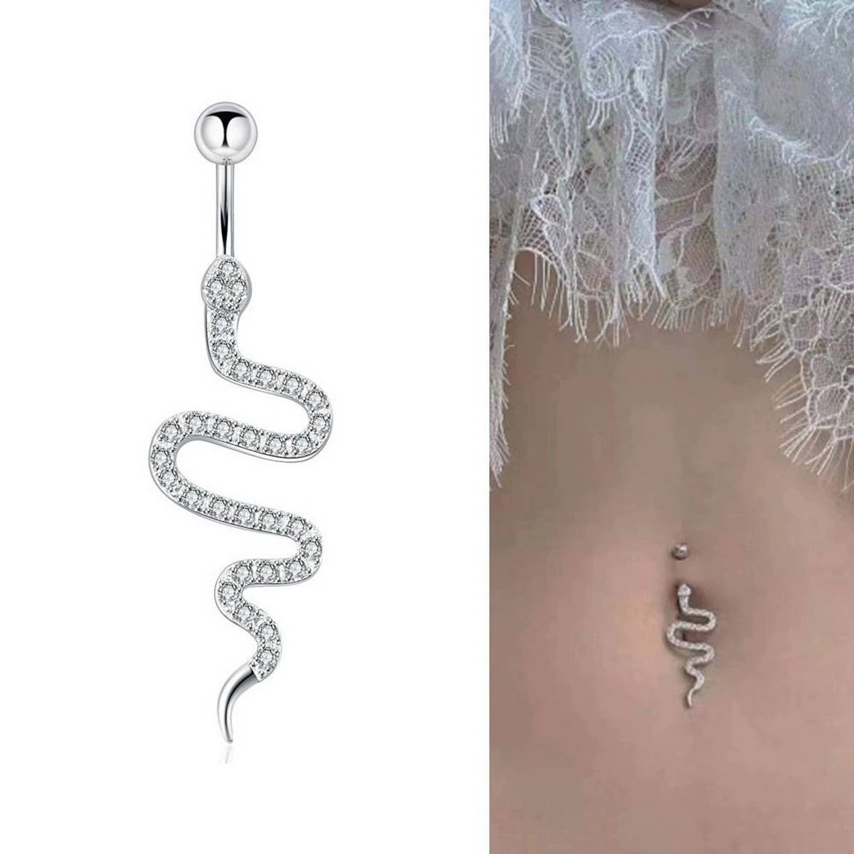 Snake CZ Belly Ring ??Trendy Navel Piercing_CWMM9192