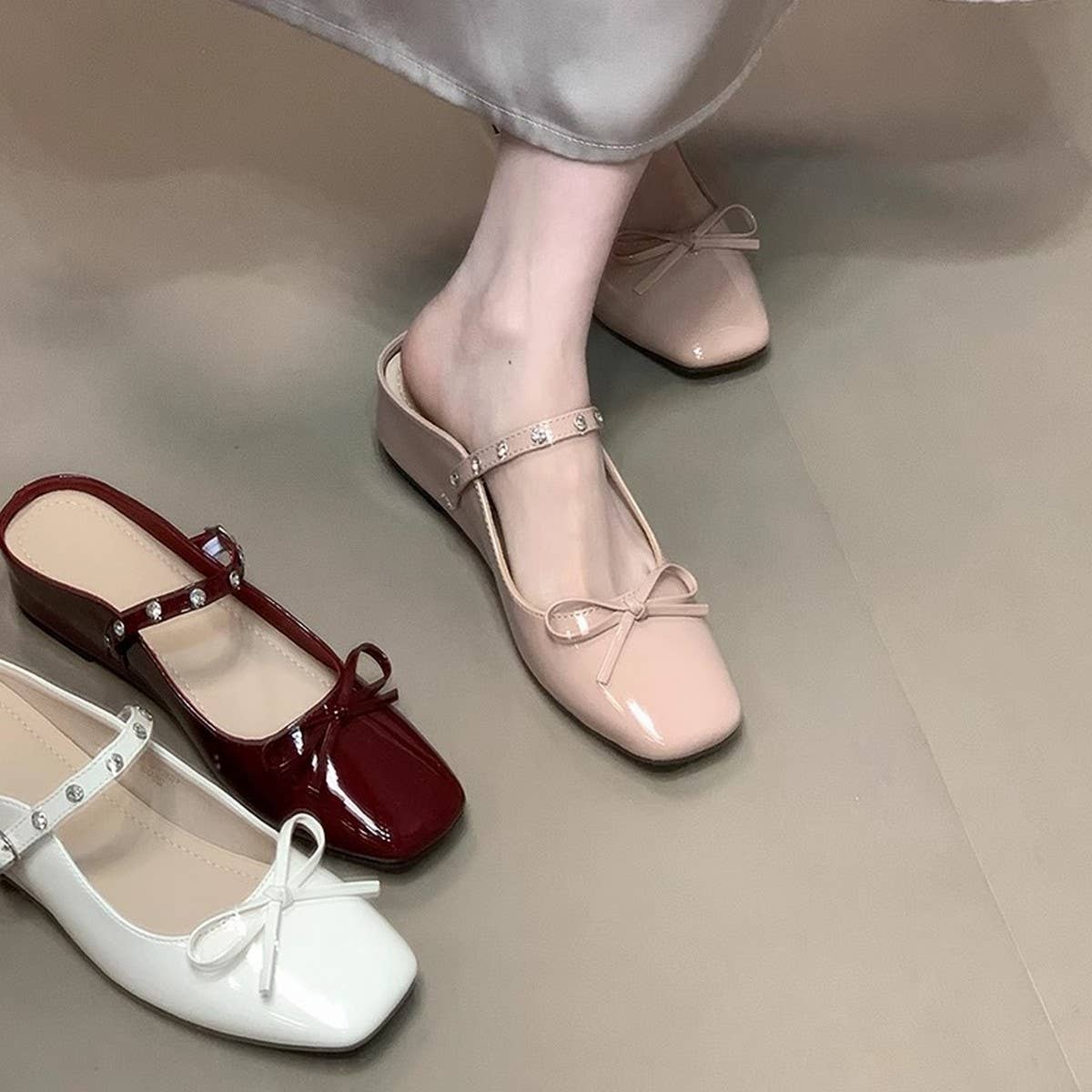 Rhinestone Bow Wedge Mary Jane Mules