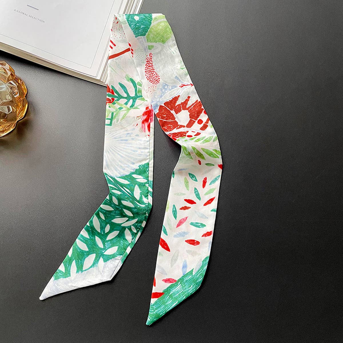 NARROW DECORATIVE SILK SCARF WITH TIEABLE BOW