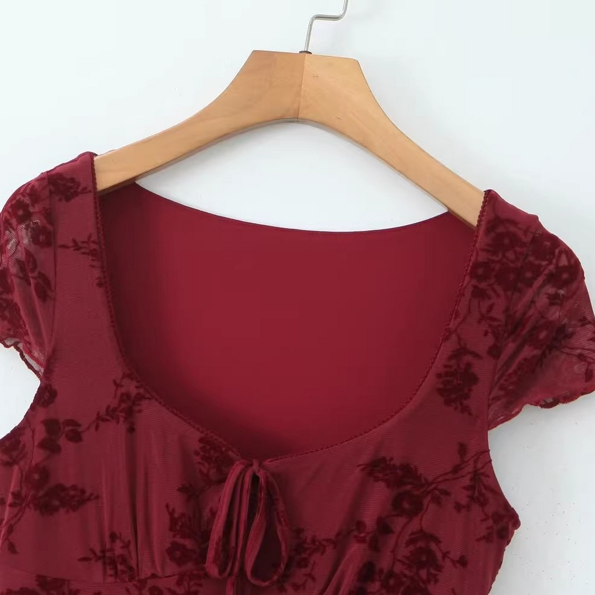New Women??¢s Floral Velvet Tie Short Sleeve Dress_CWDMD5815