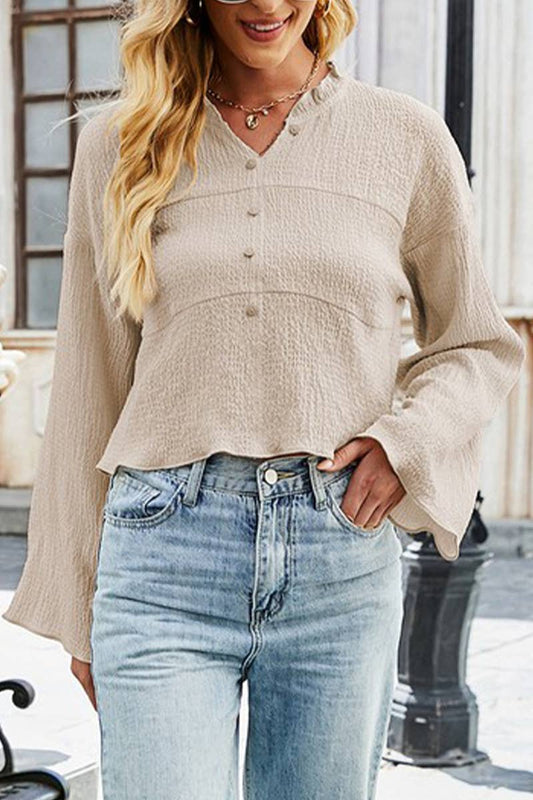Cwttl1368_V-Neck Long Sleeve Pullover Top