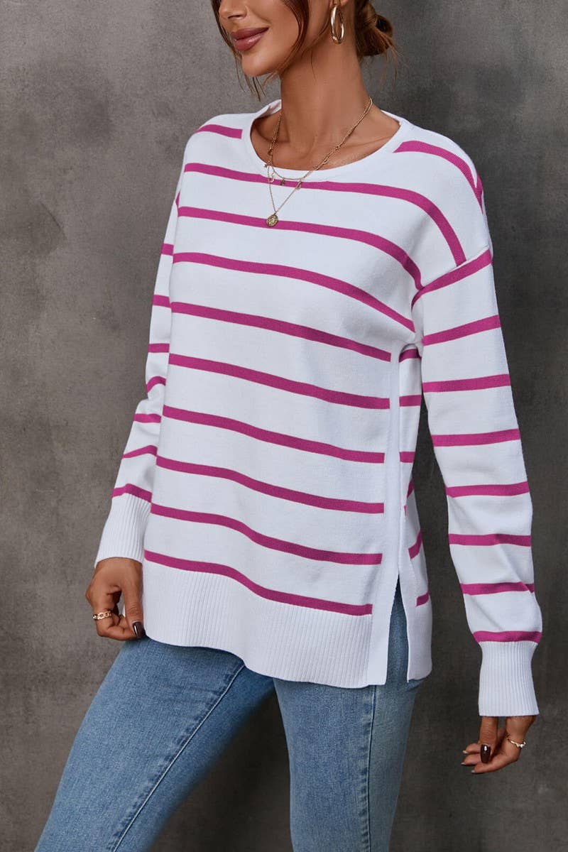 Striped elbow love crew-neck pullover sweater