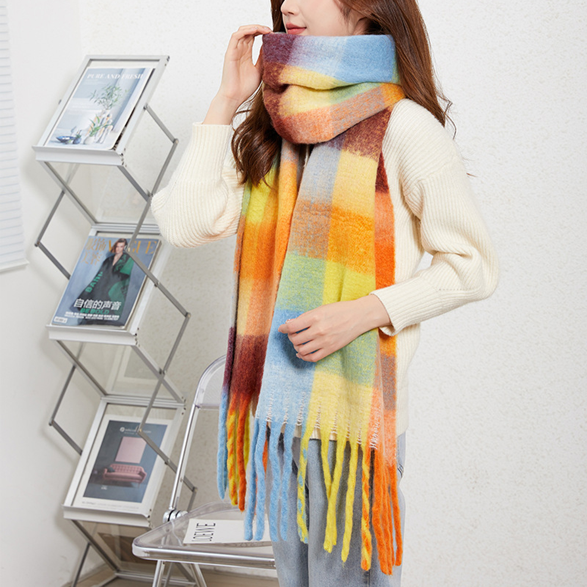 Colorblock Brushed Shawl ? Ins Style Winter Scarf