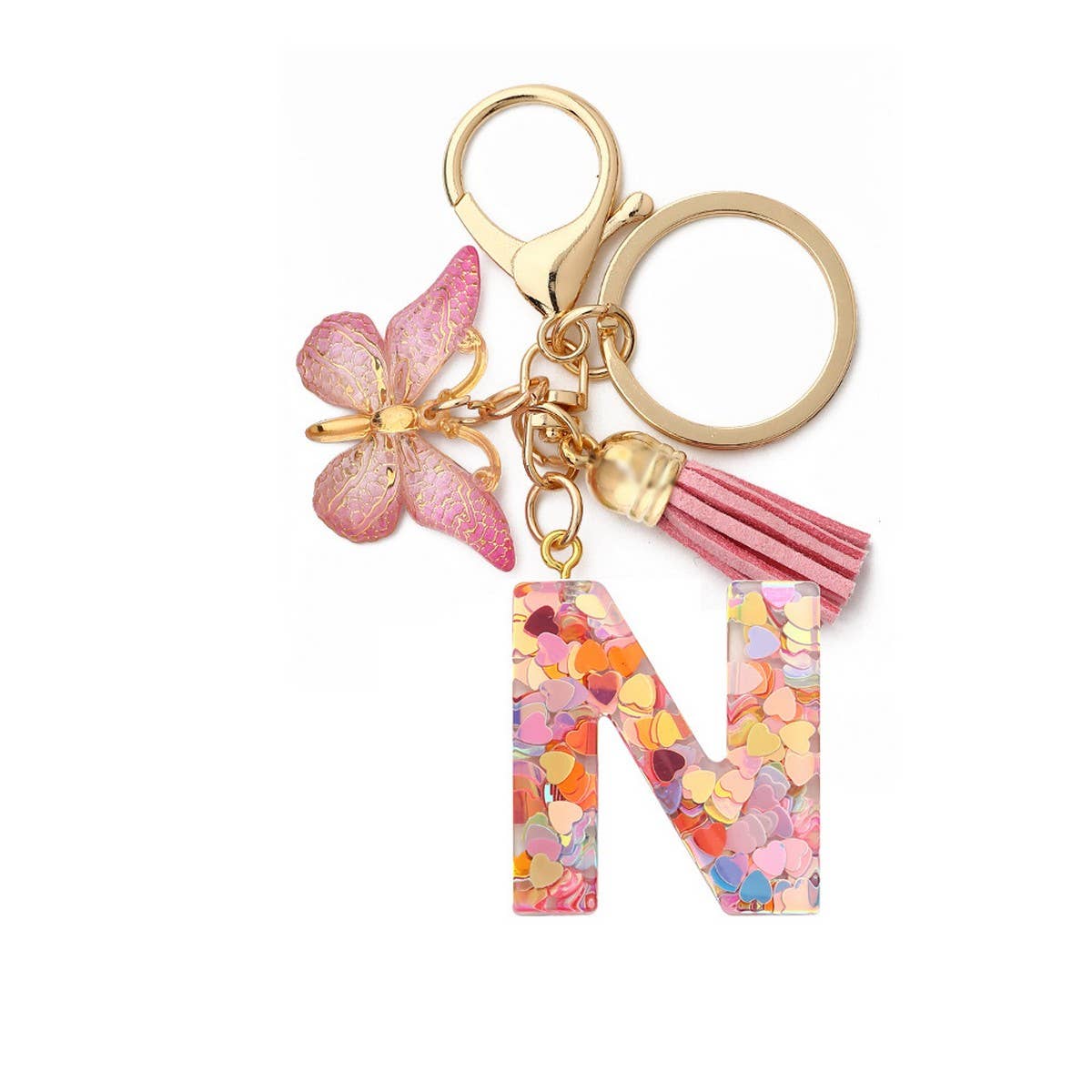 Glitter Resin Letter Butterfly Keychain