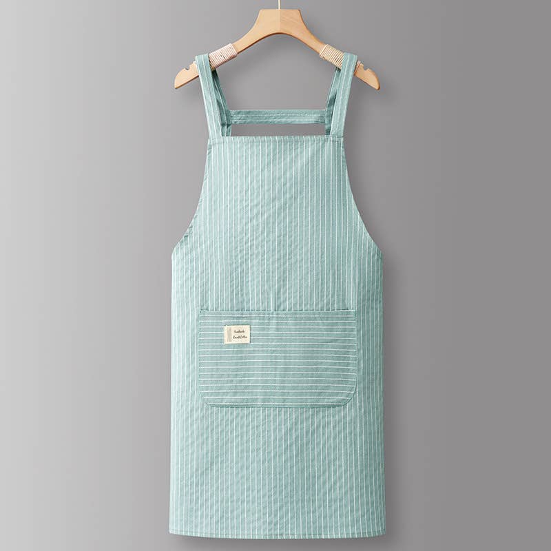 Cotton Striped Grid Kitchen Apron with Pocket