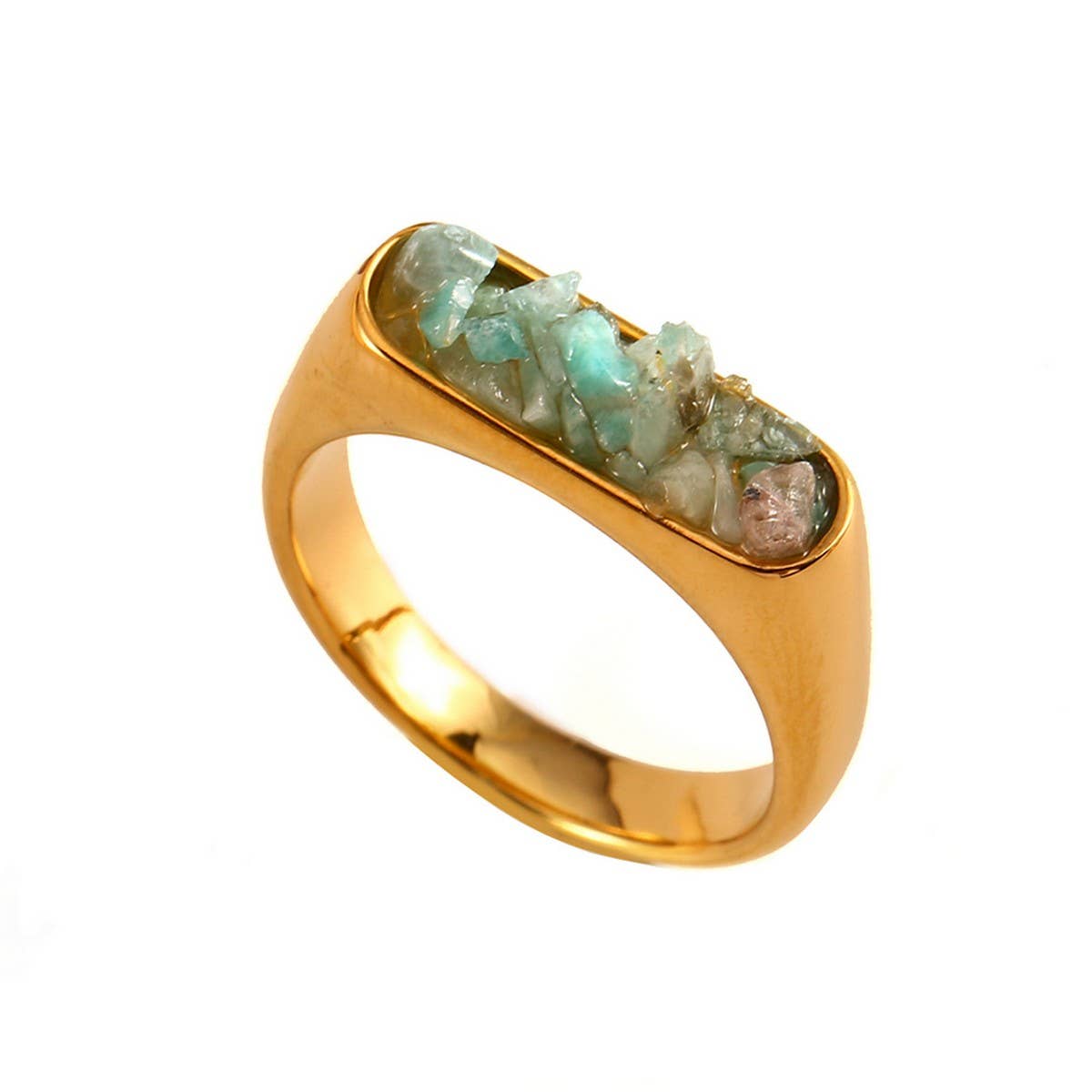 Designer 18K Steel Ring with Crushed Gemstone