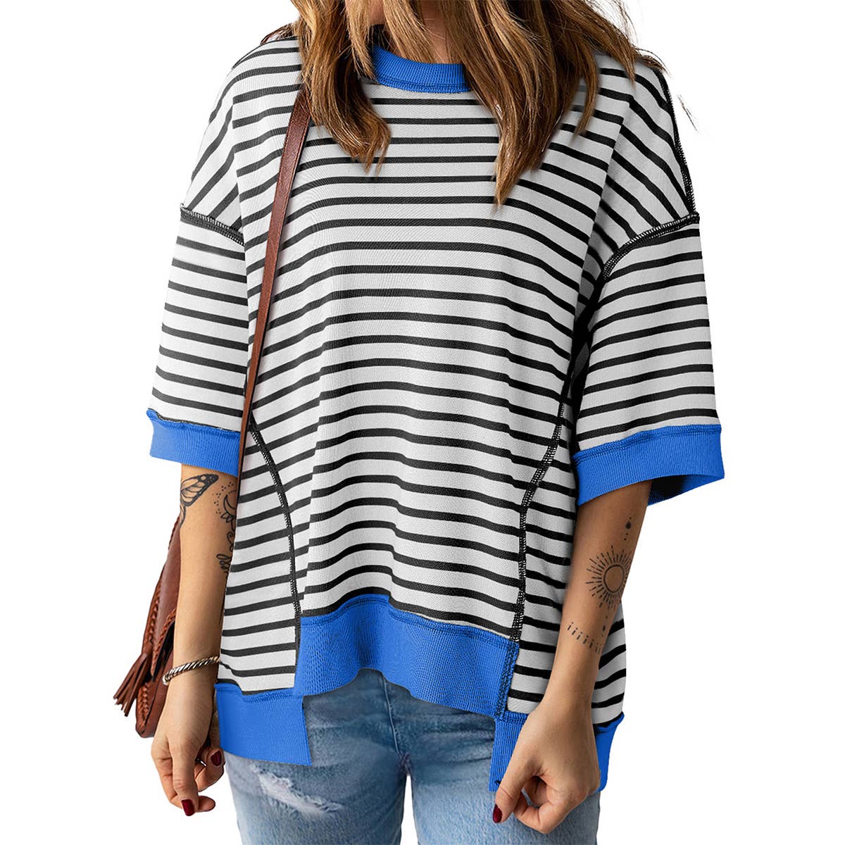 STYLISH STRIPED IRREGULAR TOP WITH COLOR MATCHING