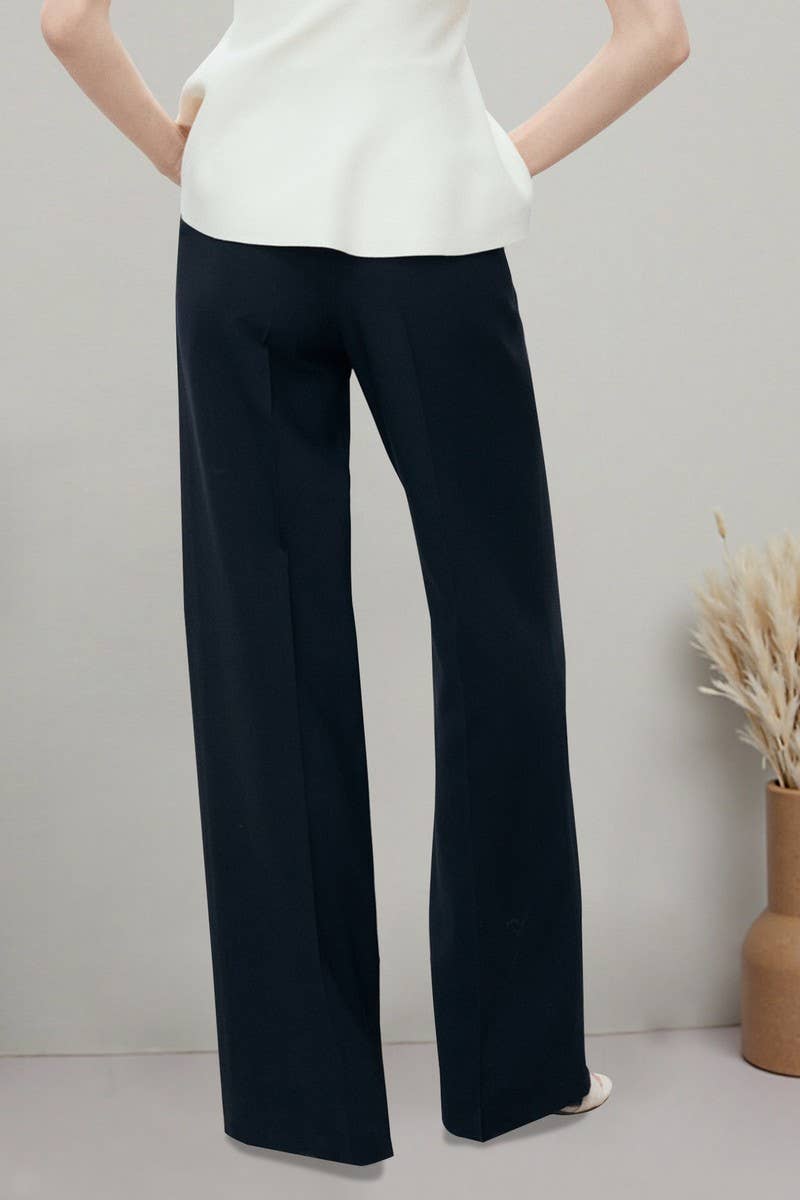 CWBLP2190_BUTTON SIDE ZIP FLARED STRAIGHT LEG PANTS