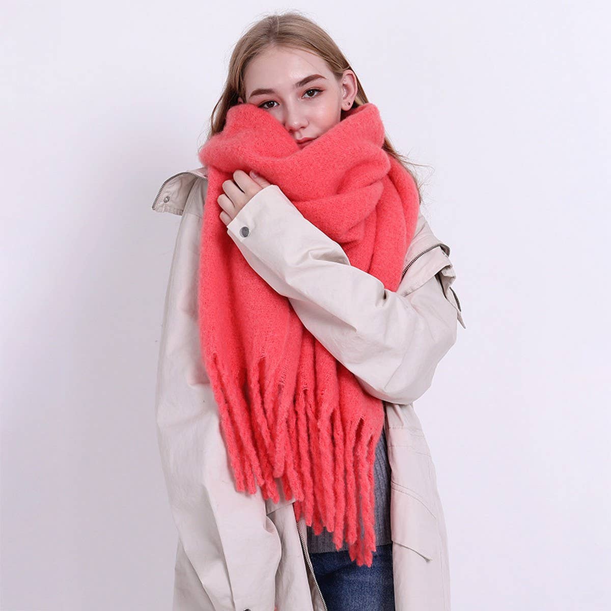 Classic Solid Fringe Scarf ? Thick & Warm