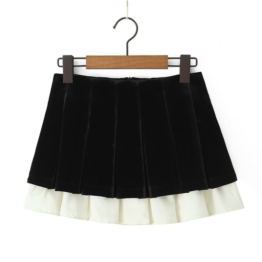 Women??¢s Velvet Panel Pleated Skirt, Casual Look_CWDSD8339