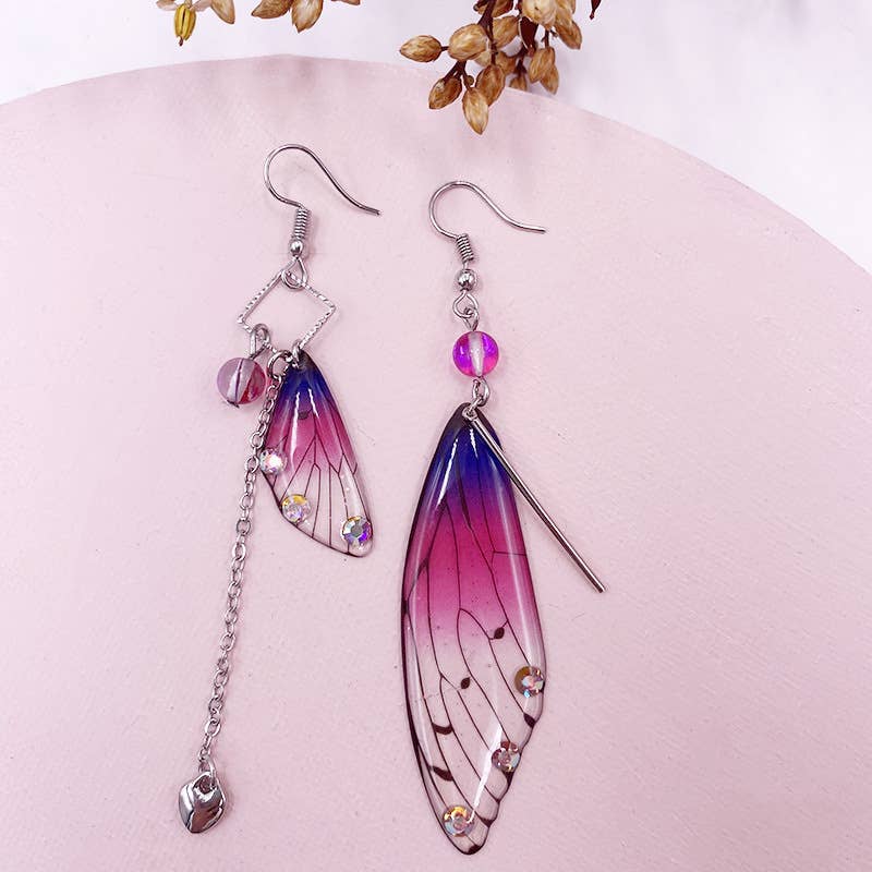 Fashionable imitation cicada wing earrings