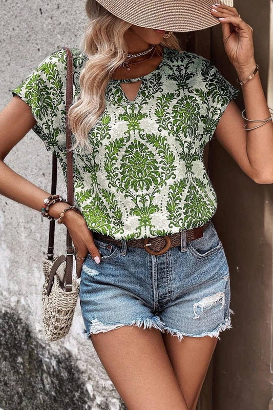 Cwtbls1836_Summer Fashion V-Neck Bat Sleeve Loose Top